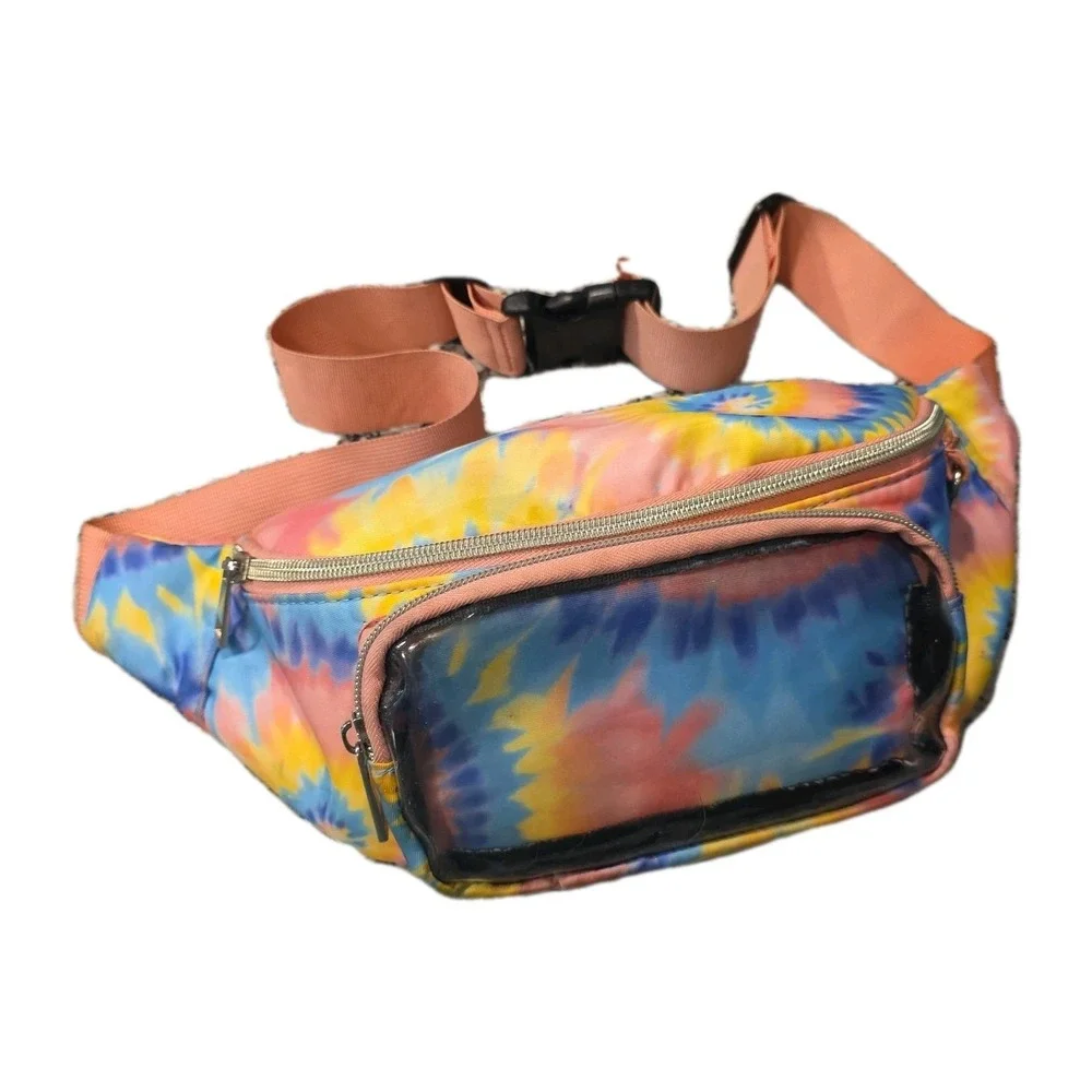 Fanny Pack Tie Dye, Retro, Vintage, Fully Adjustable Belt Clear Phone Window
